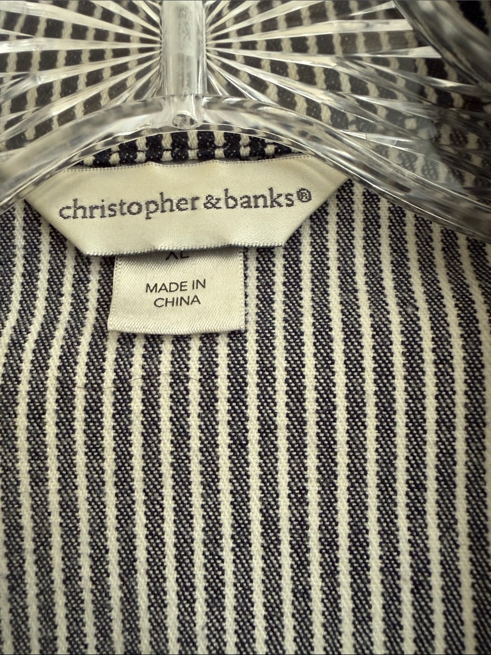 Christopher & Banks Denim Navy & White Striped Vest with Front Zipper & Pockets - Picture 2 of 3